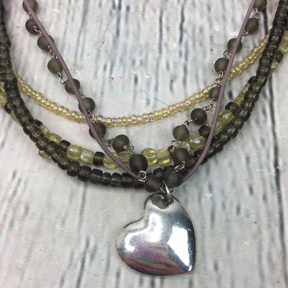 AEO Silver Heart Tan multi strand necklace